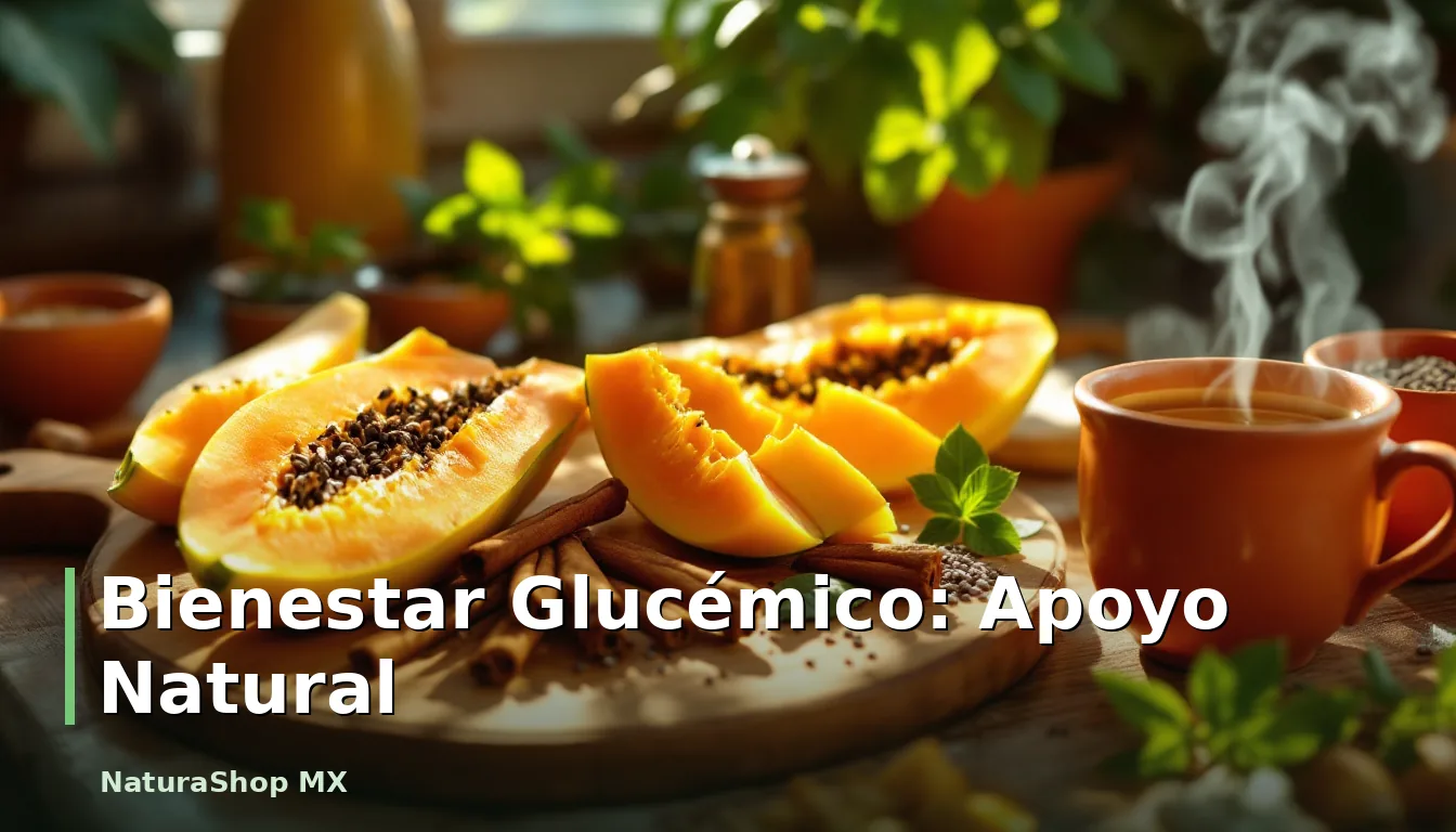 Comida fresca y té de hierbas en una cocina mexicana para apoyar el azúcar en sangre de forma natural