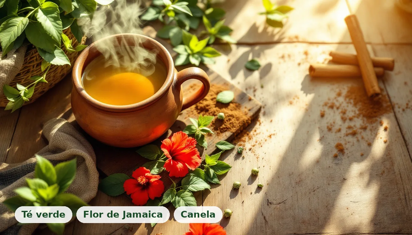 Infusiones naturales con té verde, flor de Jamaica y canela para apoyar cómo bajar de peso rápido de forma natural y efectivo en México