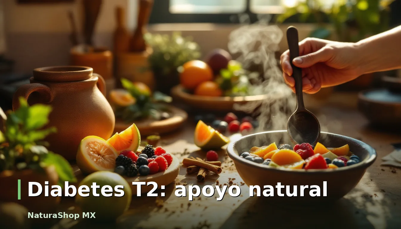 Infusión de canela y guayaba en olla de barro, con frutas frescas, para apoyo natural en diabetes tipo 2