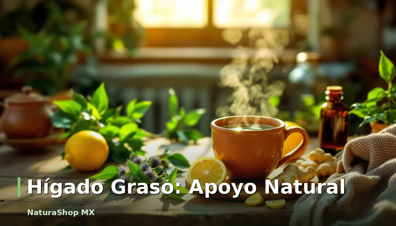 Composición fresca con jengibre, limón y hojas verdes en una mesa de madera, evocando el apoyo natural para el hígado graso