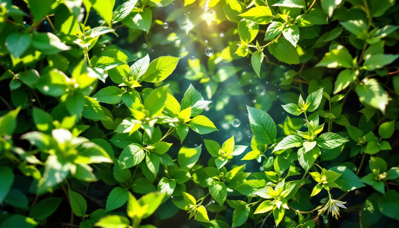 Plantas frescas de toronjil y pasiflora bajo la luz del sol, mostrando beneficios naturales para el bienestar